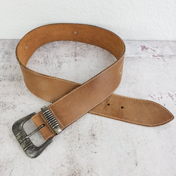 Vintage Banana Republic England Made Leather Belt Wide Western Equestrian Brown - Picture 3 of 13